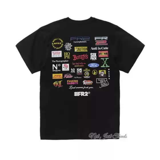 Fr2 23Ss Full Logo Print on the Back, Letter Print, Unisex, Casual Loose Round Neck Short-Sleeve T-Shirt, Trendy