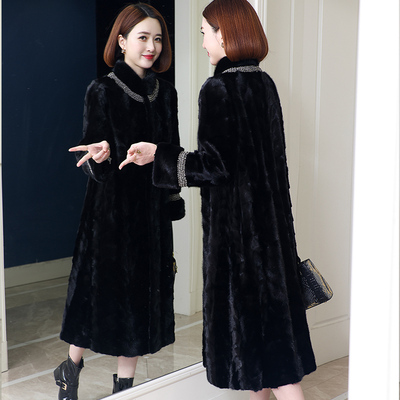 韩夕欧新款水貂毛长款皮草外套