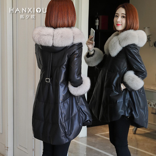 中长款海宁真皮皮衣外套女士皮草绵羊皮羽绒服2023冬装加绒加厚新