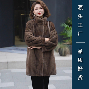 时尚 中长款 洋气加厚保暖纯色大衣 水貂毛皮草外套2024冬季 女士新款