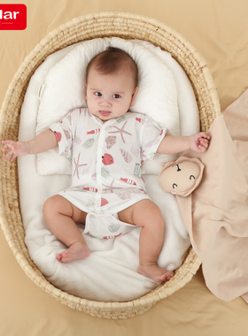 insular婴儿包屁衣夏季竹纤维无袖连体三角短袖哈衣宝宝爬服透气