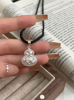 银瑞泰s925纯银国潮镂空葫芦女吊坠精品花丝工艺牡丹花高级女挂件