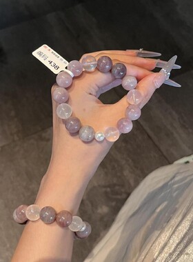 天然紫马粉手串单圈糖果色清新百搭女高级感水晶手链小众首饰