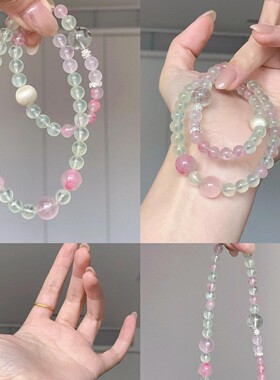 【浅春】天然绿萤石红蔷薇辉石水晶手串清新高级感手链送礼物饰品