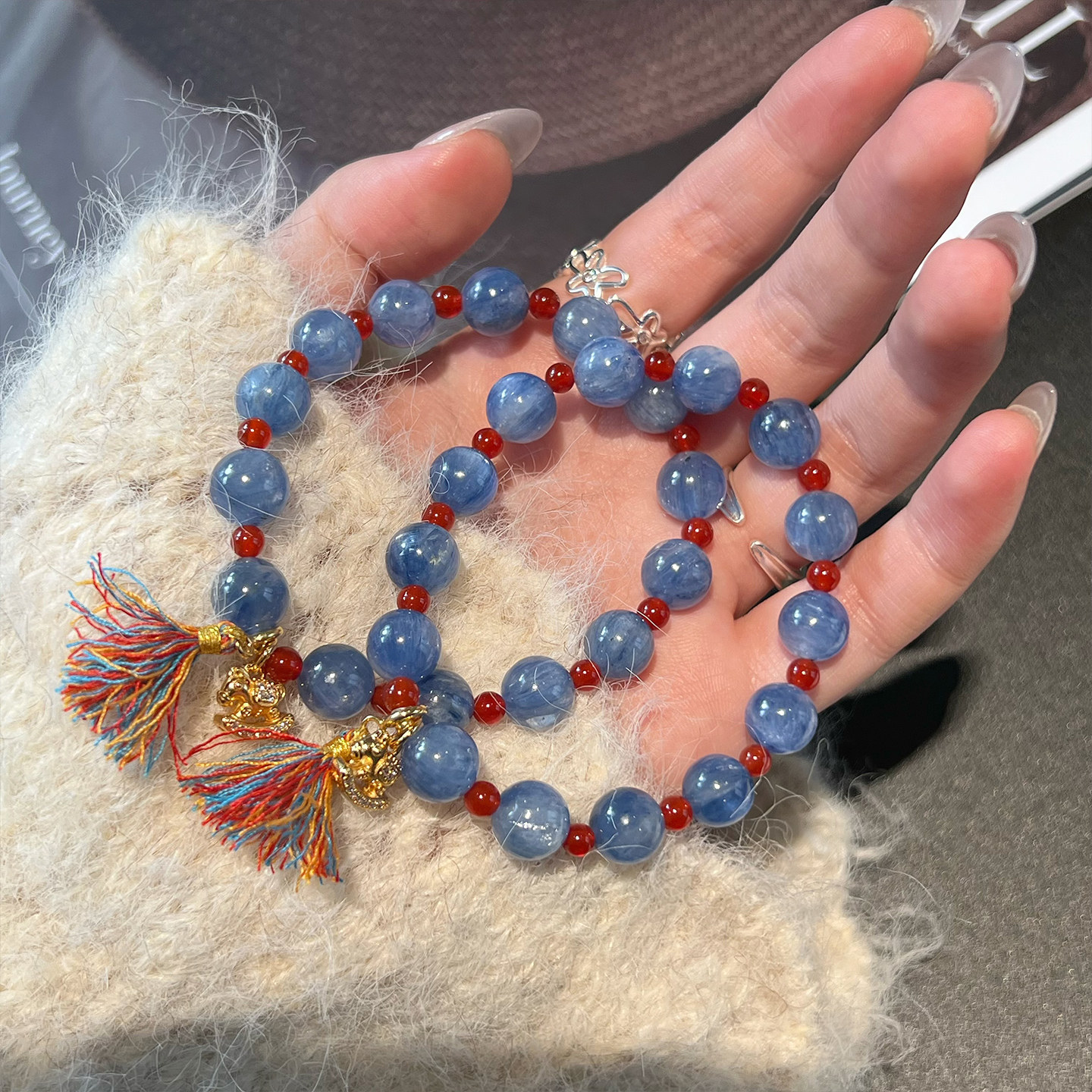 【赤焰】天然蓝晶石红玛瑙手串送女友高级精致礼物水晶手链女