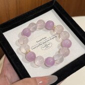 天然星光粉水晶紫锂辉手串12mm大颗粒女生手链小众设计