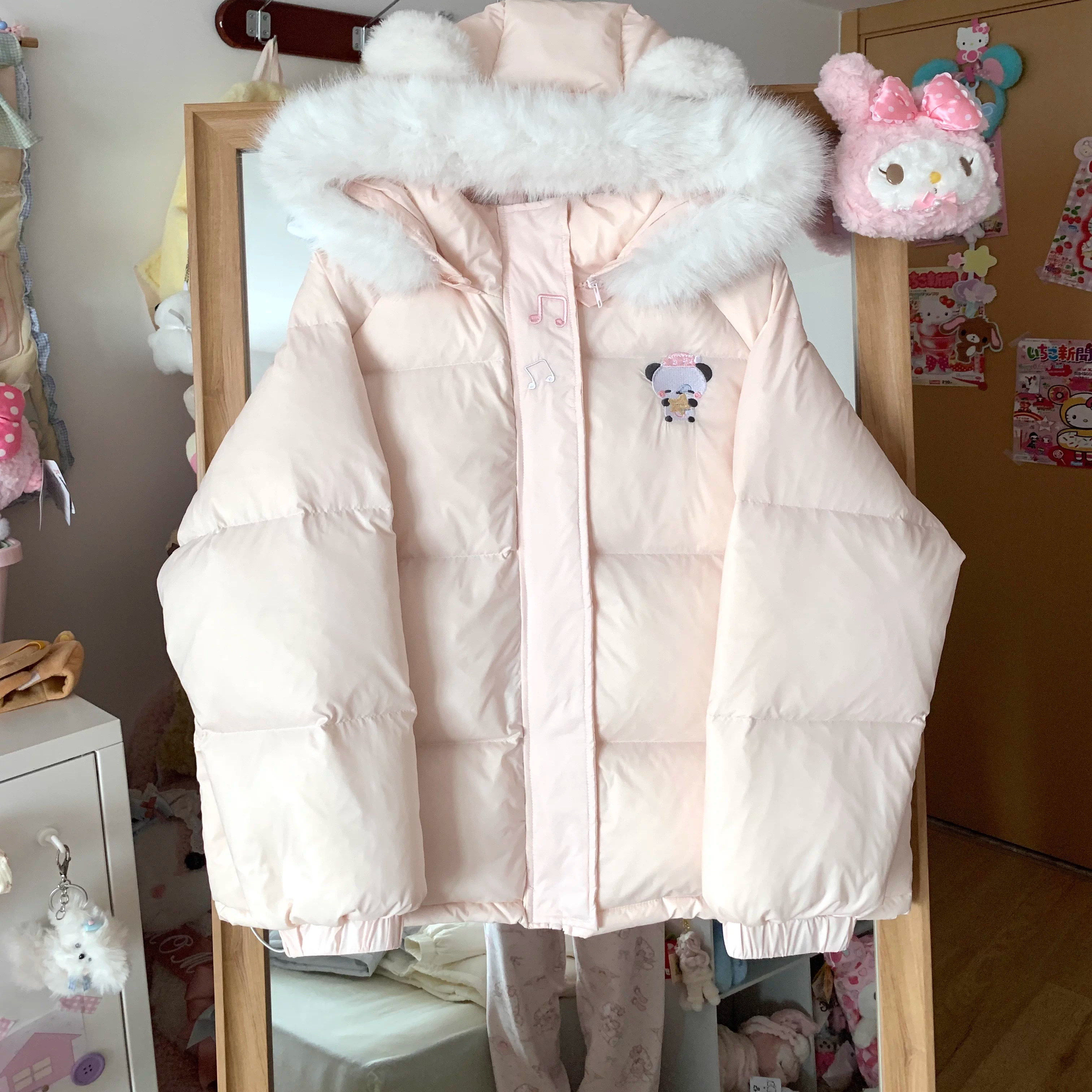 日系软妹兔子刺绣棉服女冬季宽松加厚保暖可爱毛领棉衣女连帽外套