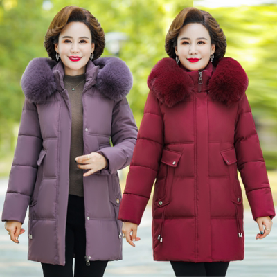 新款中年妈妈羽绒棉服中长女款冬