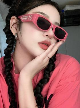 小框长方形玫红色墨镜女款拍照道具网红辣妹甜酷太阳眼镜复古y2k-