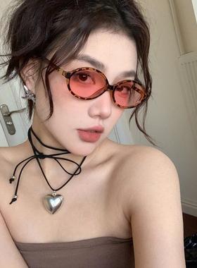 张元英同款眼镜书呆子近视椭圆小框男款复古豹纹平光镜女偏光墨镜