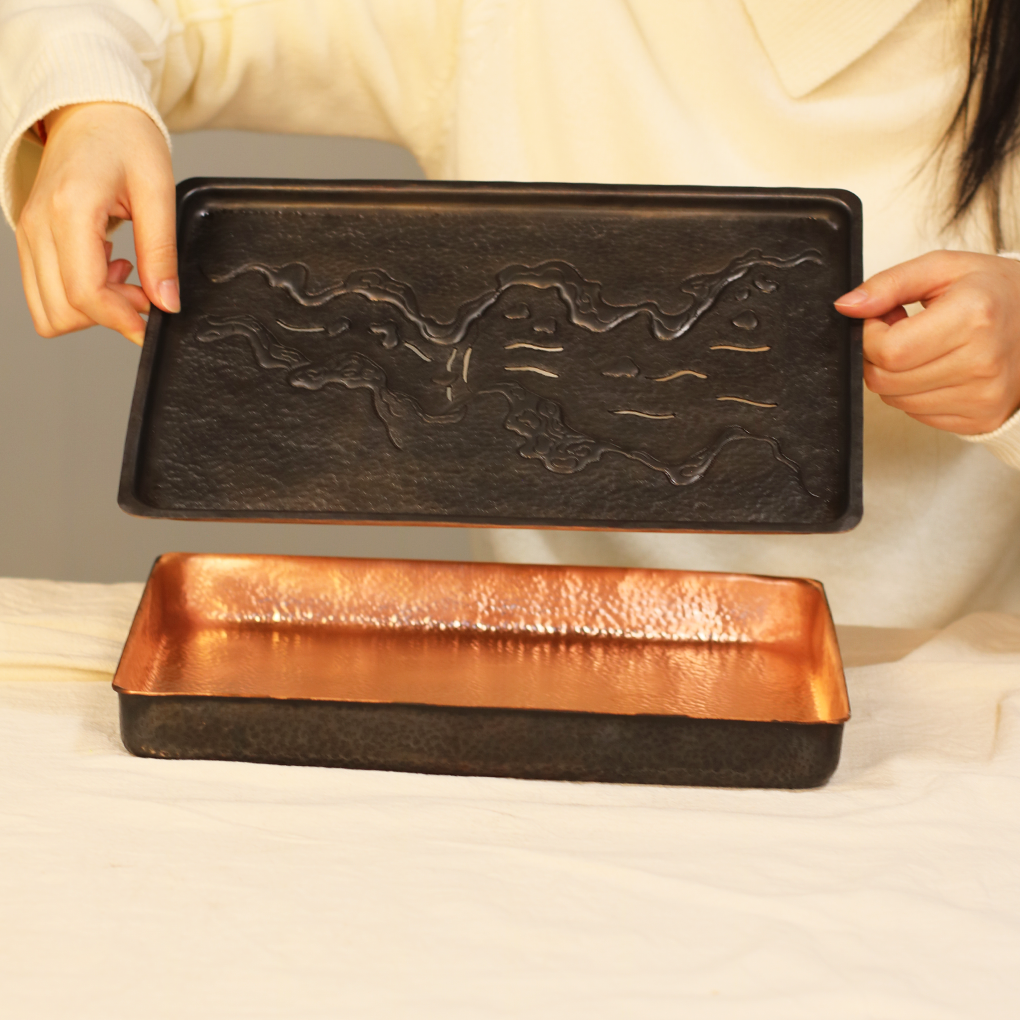 紫铜复古风长方形书房茶盘