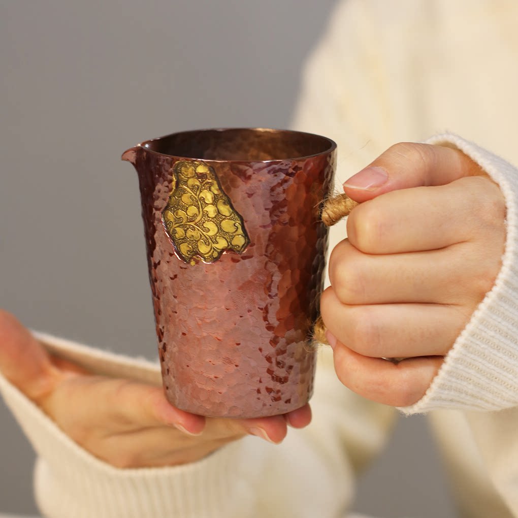 纯铜紫铜高温烤色镶嵌工艺公杯分酒器小奶杯纯手工公道杯黄铜镶嵌