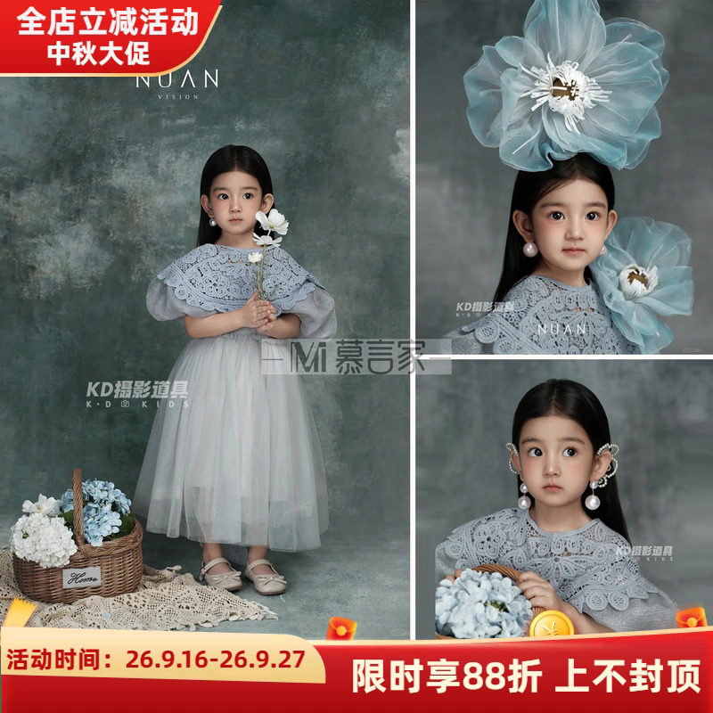 女童复古油画蕾丝云肩连衣裙图片