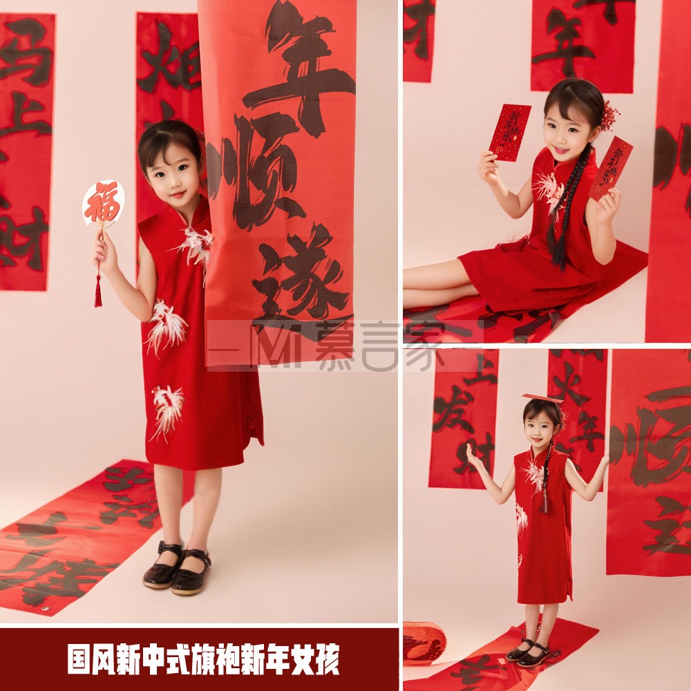 新年新中式国风红色刺绣旗袍礼服