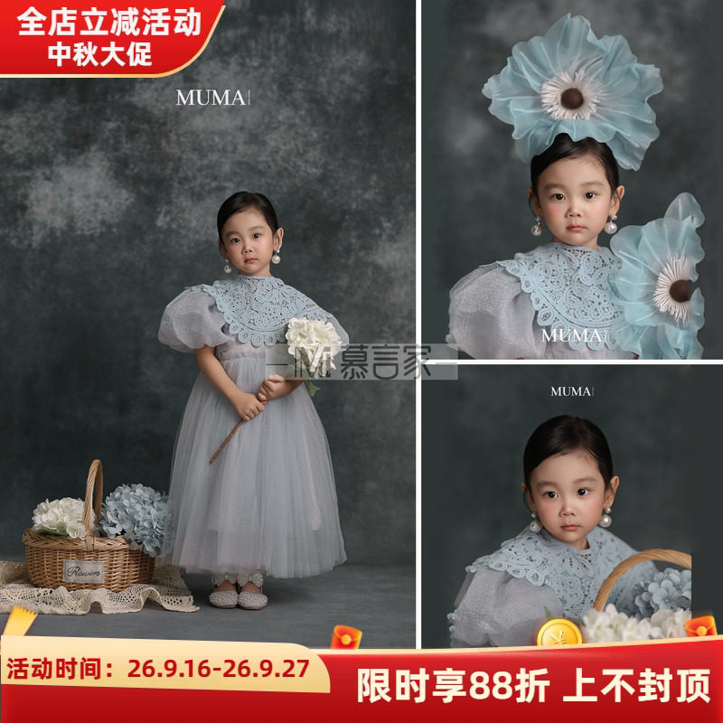 复古油画风女童网纱蕾丝公主裙图片