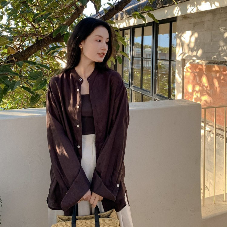 DIGM广州十三行女装2025秋冬新中式禅意亚麻开衫长袖衬衫女72012