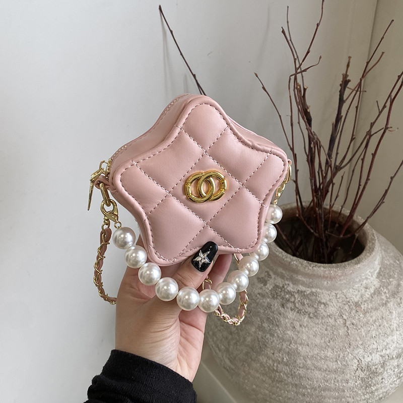 女童包包2026新款斜挎包儿童小香风珍珠手提包小女孩公主链条挎包