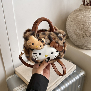 可爱女童包包2026新款儿童kt猫豹纹斜挎包小女孩卡通毛绒手提挎包