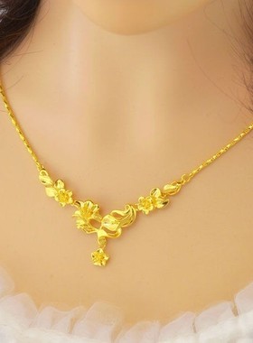越南沙金花朵项链仿黄金色