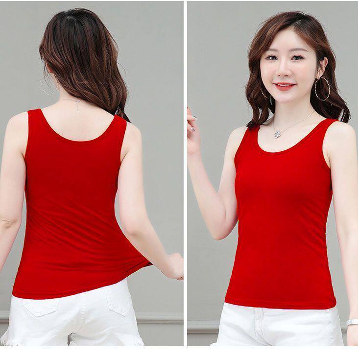 新年吊带本命年大红色背心女无袖防走光内搭修身显瘦内穿U领上衣