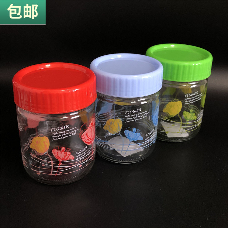 包邮 440ml印花玻璃瓶厨房储物瓶调料瓶佐料瓶迷你腌料玻璃罐