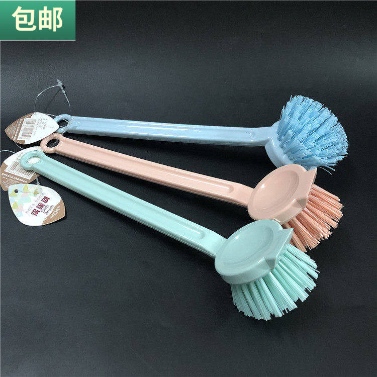 包邮 3支装圆头洗锅刷碗碟刷子带刮板强力去污厨房小刷子清洁刷