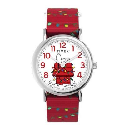Timex天美时中性Weekender Peanuts Holidays红色织物表带Snoopy