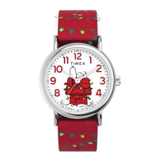 Timex天美时中性Weekender Peanuts Holidays红色织物表带Snoopy