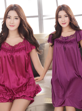 夏季女士孕妇丝绸套装加肥加大码胖MM家居服睡裙真丝睡衣穿200斤