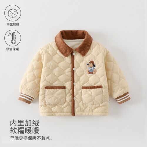 婴儿衣服秋冬季宝宝外出上衣120g夹棉外套加绒加厚保暖棉袄上装