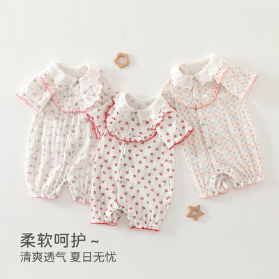 婴儿连体衣a类夏季短袖女宝宝衣服无骨哈衣外出爬爬服安阳婴童装