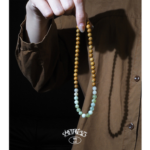 Beirliu 「放青松」原创天然青提奶盖岫玉木纹拉长石手链女款礼物