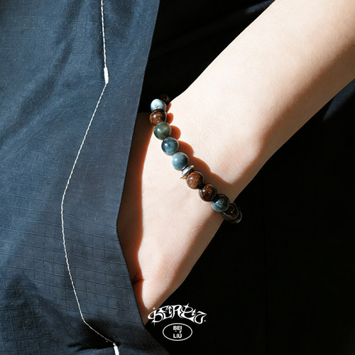 Beirliu 「灰褐」原创鹰眼红曜石天然水晶s925银手链手串男女礼物