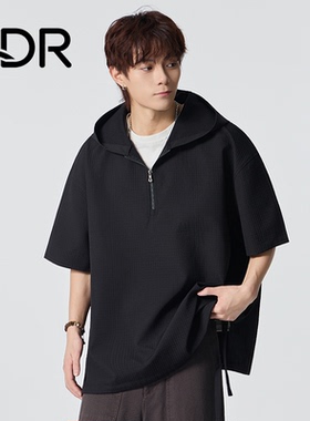 ADR美式潮牌针织短袖T恤男2026夏季新款宽松冰丝POLO衫连帽卫衣女