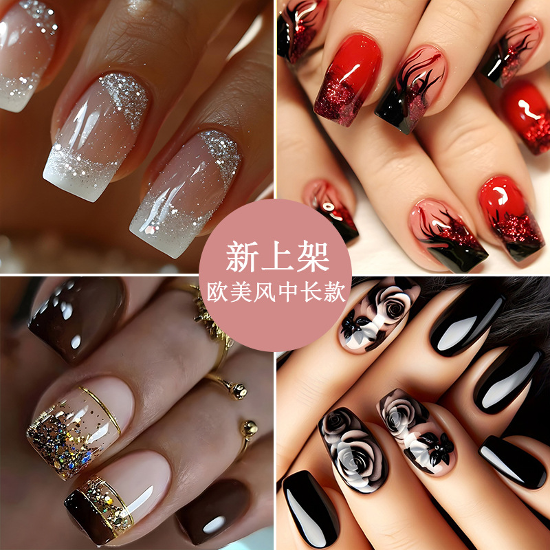 欧美外贸假指甲片 中长款可拆卸穿戴甲 美甲片press on nails