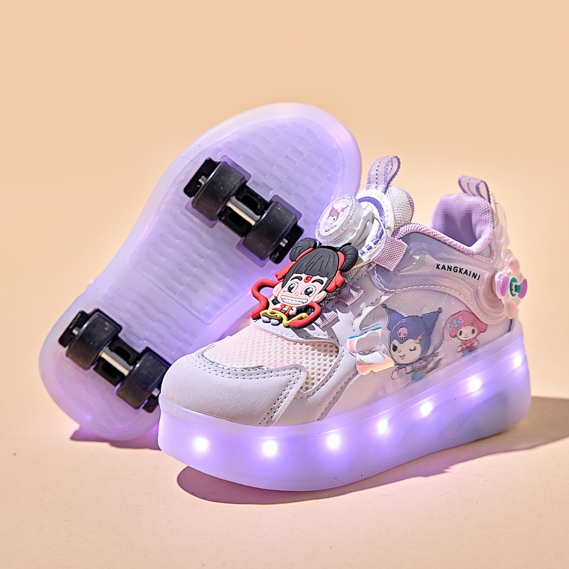 哪吒风火轮女童暴走鞋中大童四轮可拆儿童轮滑鞋小学生男童滑冰鞋