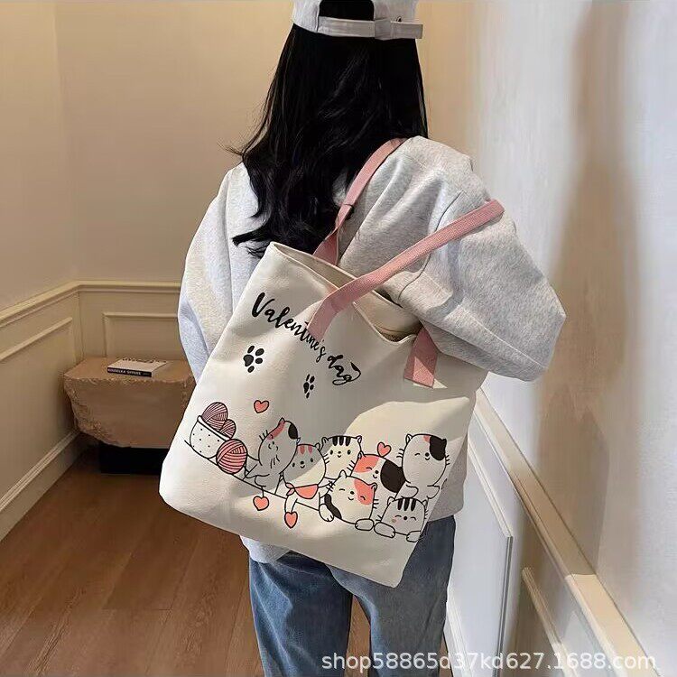 芭比企众新款大容量卡通帆布包女学生装书休闲简约轻便单肩布包
