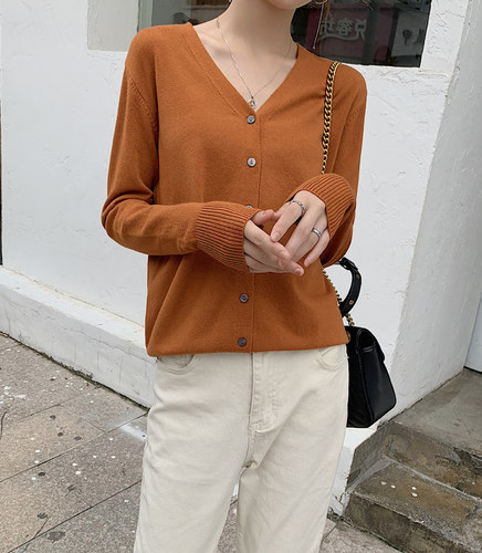 清河春韵【反季清仓】秋季羊绒开衫女V领羊毛衫短款大码纯色针织