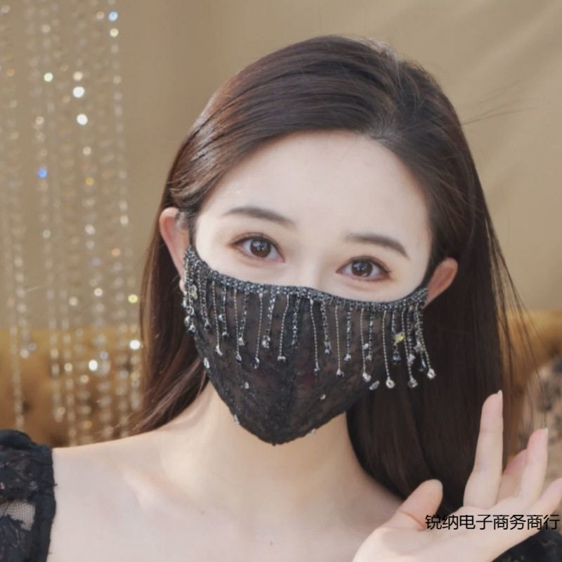 芭比眦硒满天星防晒素颜口罩新款透气防晒防风防护装饰面纱口罩
