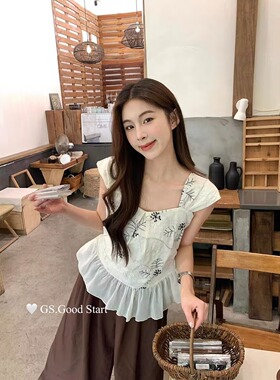 搜搜GSGOOD START博主穿搭直呼好好看度假风刺绣碎花拼接网纱方领