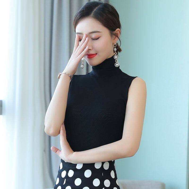 芭比清衣黑色高领无袖吊带背心女棉打底衫内搭紧身上衣T恤纯棉