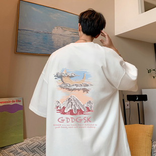 重磅短袖T恤男款2025新款夏季美式高街潮牌痞帅炸街高级感男生