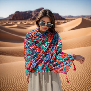 芭比妍闻巴厘纱流苏复古印花几何围巾百搭时尚旅游防晒披肩丝巾