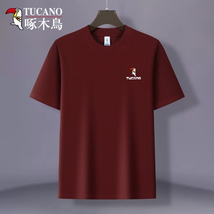 宽松百搭圆领纯棉上衣打底衫 新款 潮 T恤男2025夏季 啄木鸟纯色短袖