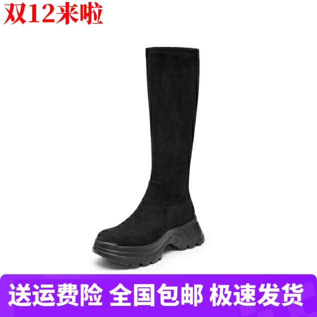 商场同款2024冬新款女靴自由绒音弹力靴厚底长靴瘦瘦靴女EAH05DG4