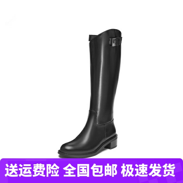 商场同款冬季新款温莎骑士靴长靴高筒靴时装靴圆头女皮靴EC335DG4