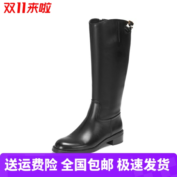 商场同款2025新款蝴蝶骑士长靴高筒靴时装靴圆头粗跟女靴EIF04DG5
