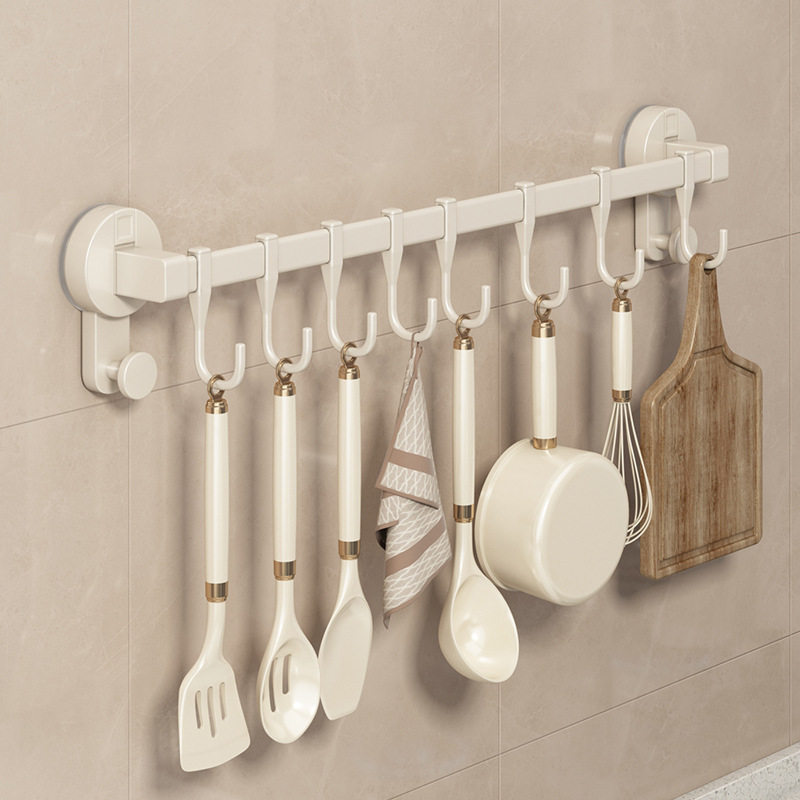 奶油风吸盘厨房挂钩免打孔置物架挂杆锅铲勺子刀具挂架壁挂钩子,厨房/烹饪用具,抹布架/厨房清洁收纳架,淘宝优惠券,粉丝福利购,淘宝优惠卷