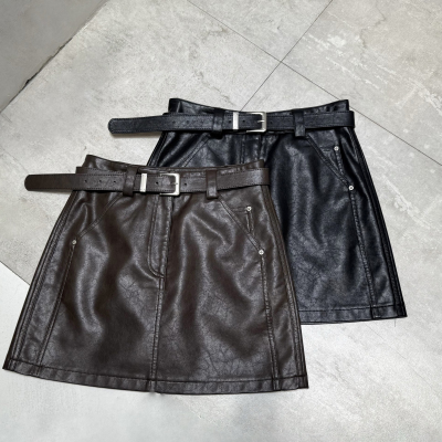 韩系复古时尚高腰皮质半身裙裤