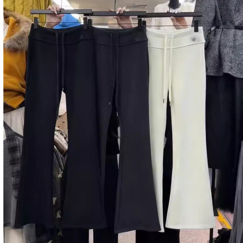 加绒高腰抽绳微喇休闲裤女修身显瘦大长腿喇叭裤子